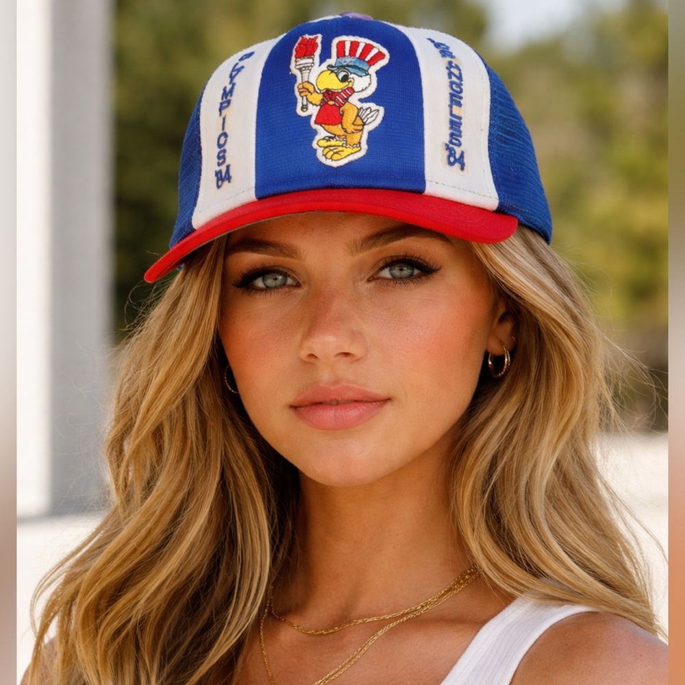 Vintage 1984 Los Angeles Olympics Snapback Mesh Hat USA Patriotic Eagle Cap